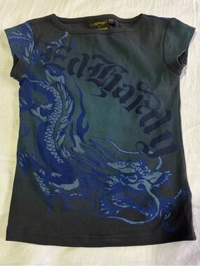 Ed Hardy x Urban Outfitters Exclusive Black & Navy Dragon Graphic Baby Tee